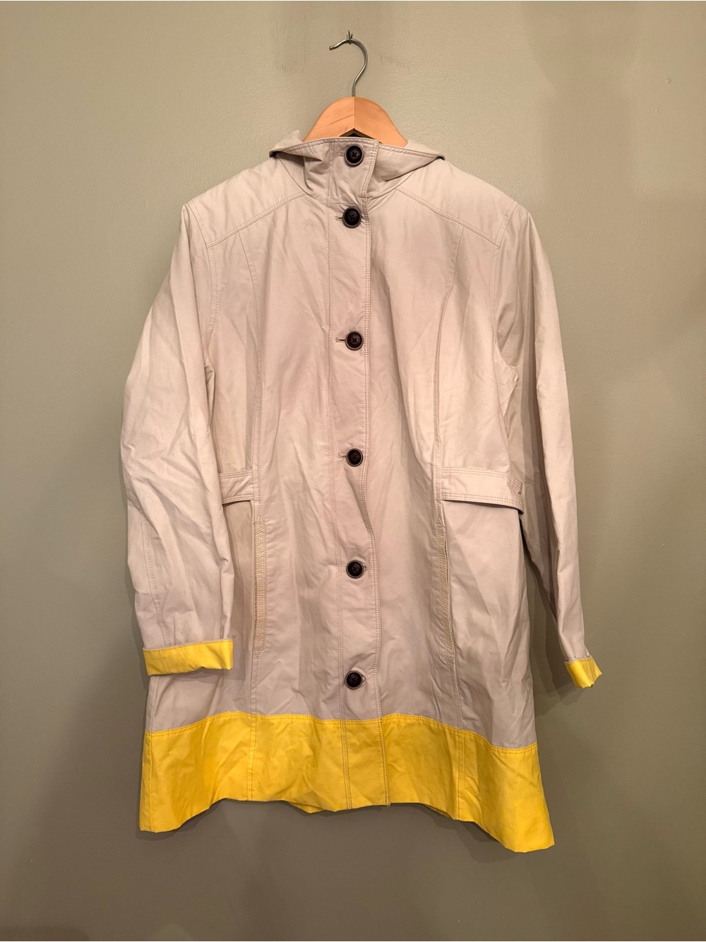 Eddie Bauer Colorblock Raincoat Trench Jacket Beige Yellow Large